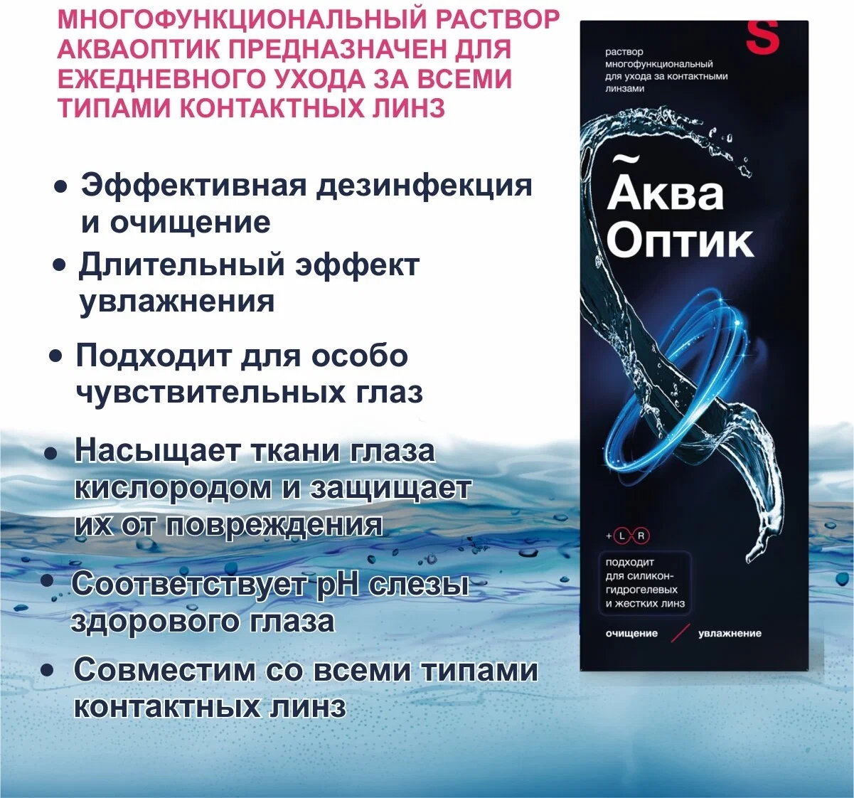 Акваоптик 900мл, раствор для линз (с контейнером для линз), набор из 2 шт по 450мл