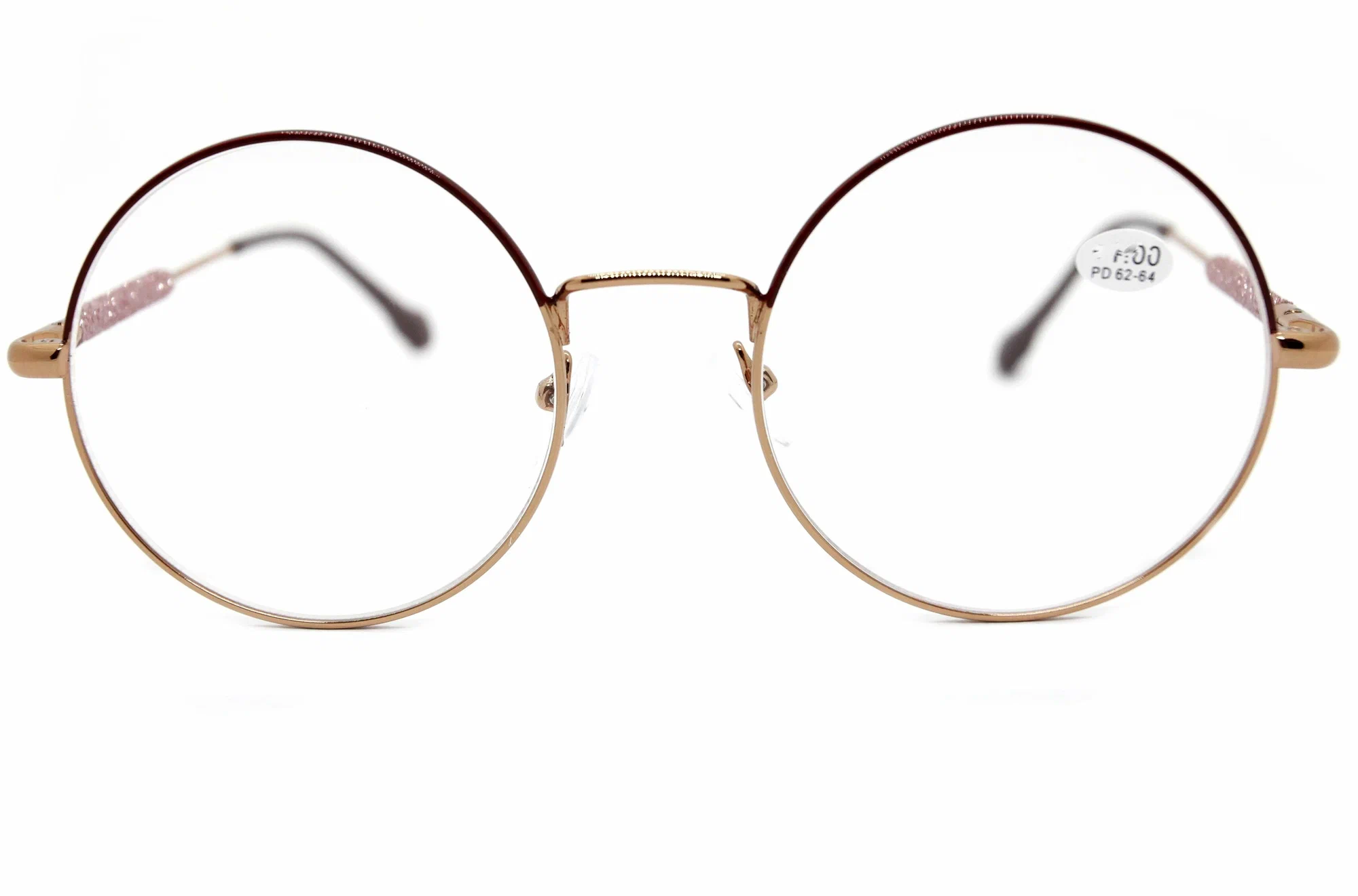 Круглые очки с диоптриями для дали (-3.50) GLODIATR 1908-C3, с футляром, цвет бордовый, РЦ 62-64